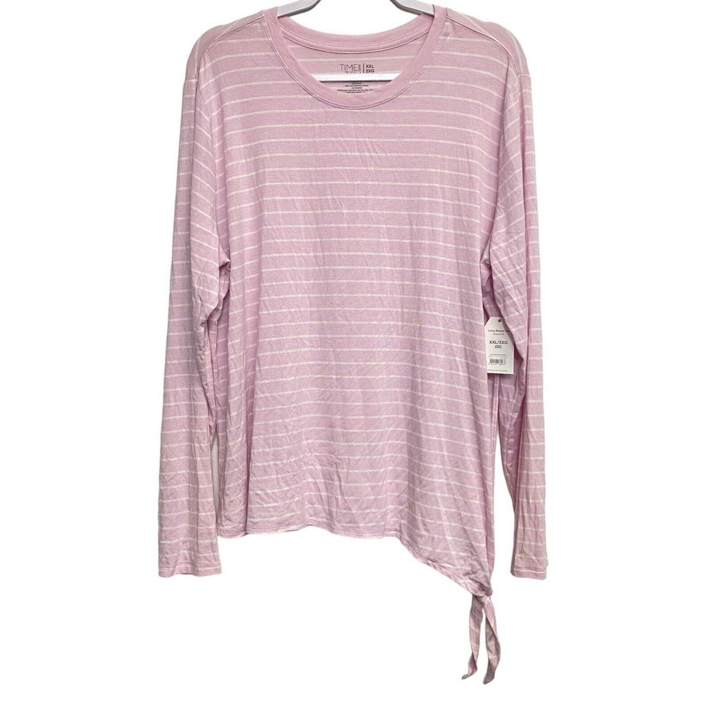 Time & Tru Womans Sz XXL 2XG 20 Striped‎ Side Tie Long Sleeve Tee Relaxed Fit